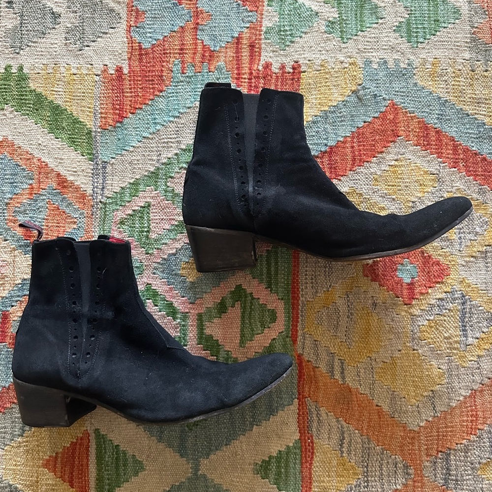 Men’s Jeffrey West black suede boots with heel